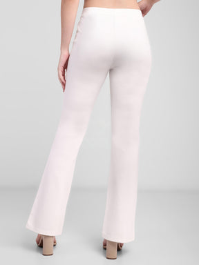 Latin Quarters Women White Solid High Rise Casual Flared Trouser