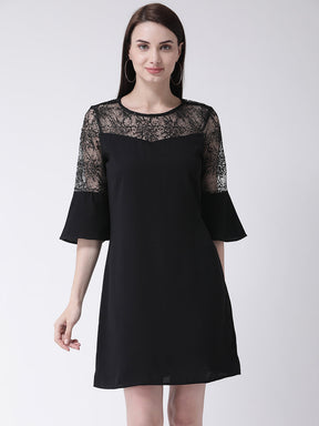 Black 3/4 Sleeve A-Line Dress