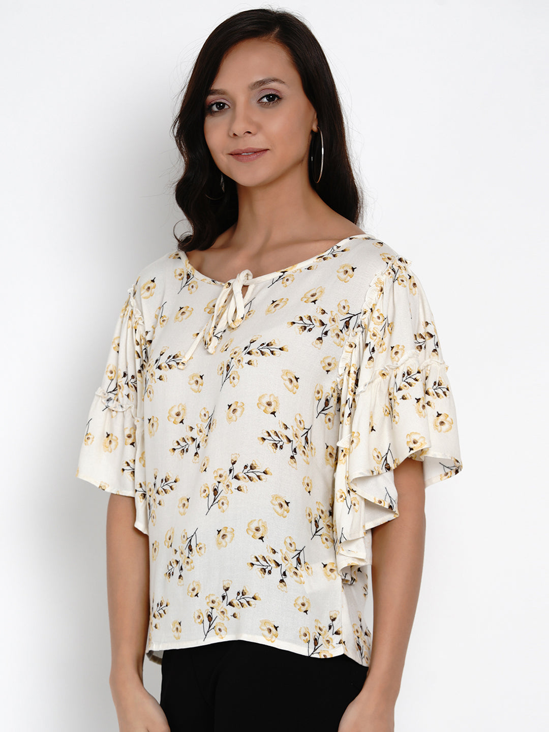 Beige Half Sleeve Rayon Blouse Top