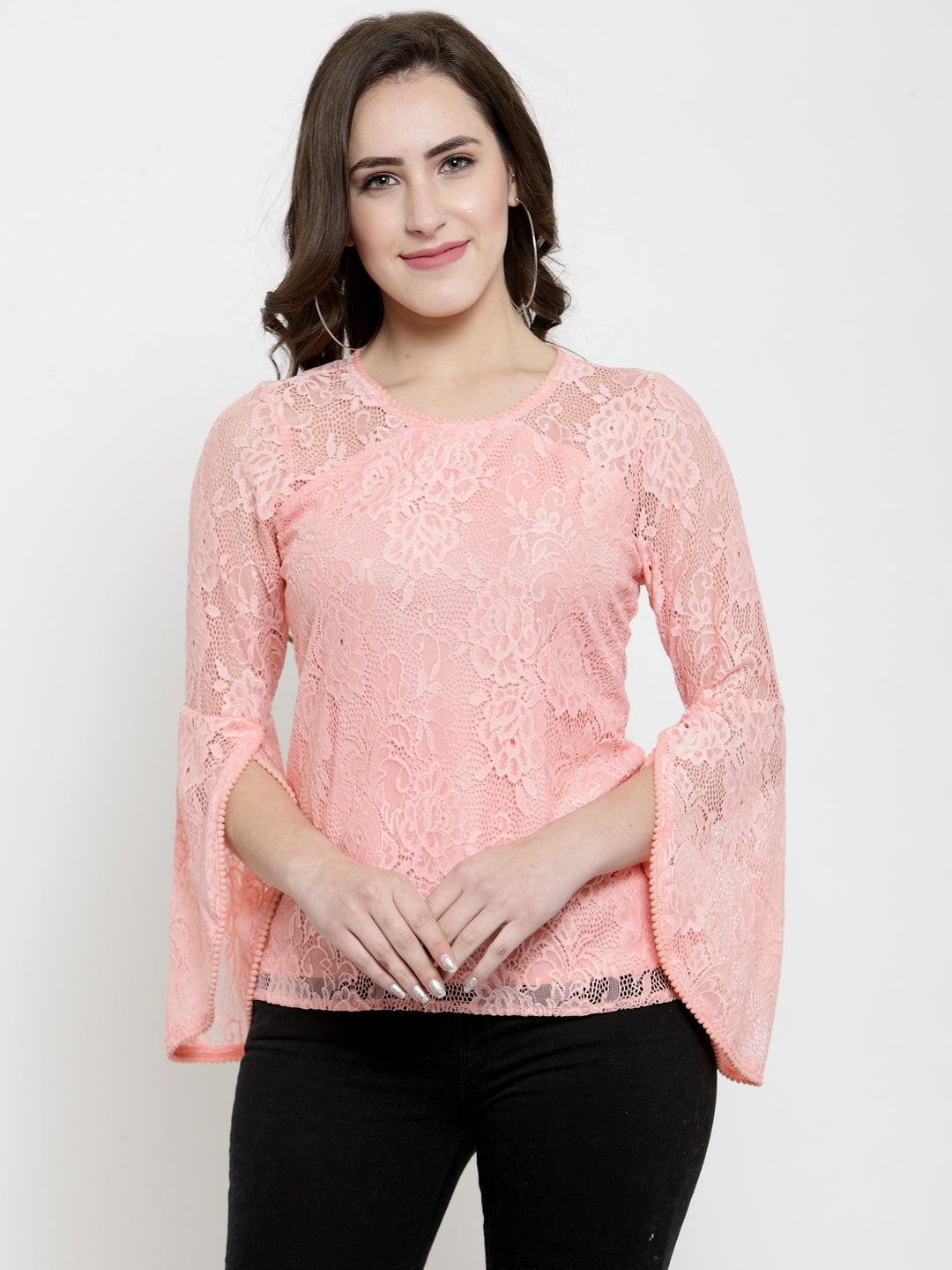 Pink Full Sleeve Lace Blouse