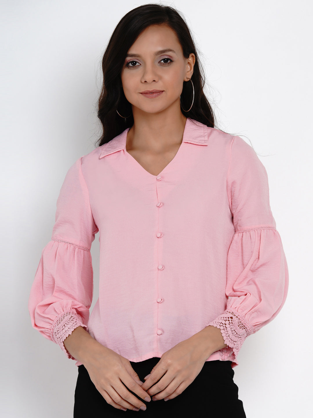 Pink Full Sleeve Button Blouse