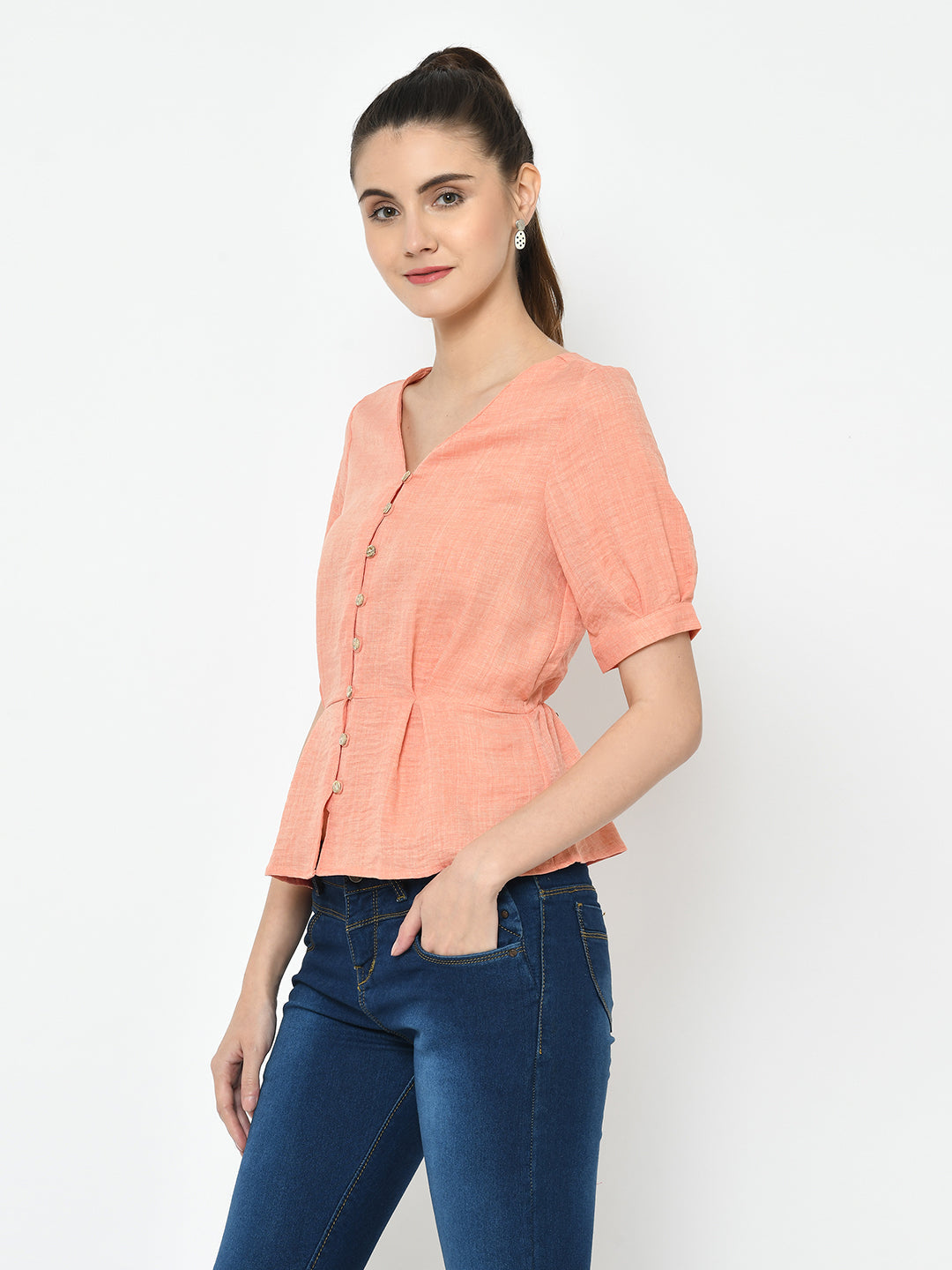 Peach Half Sleeves Blouse