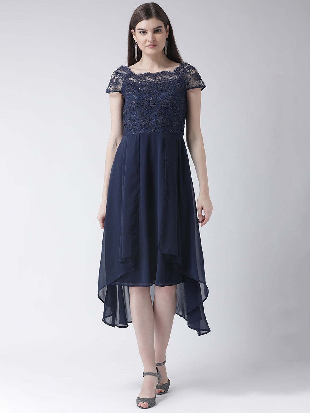 Blue Sleeveless High Low Sequin Dress