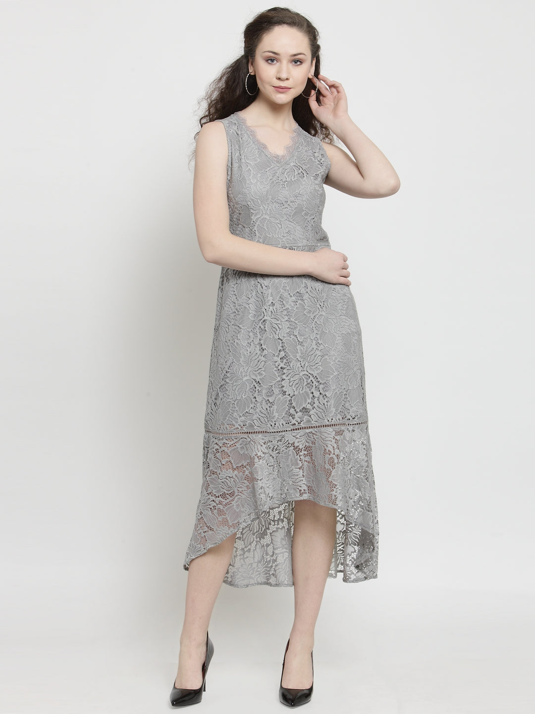 Lace Dress With High Low Hem & Side Zip