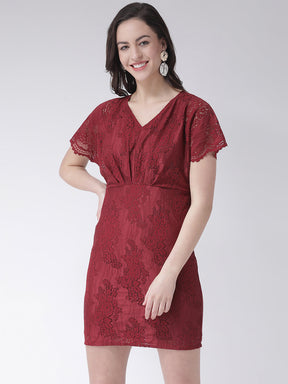 Maroon Half Sleeve Shift Dress