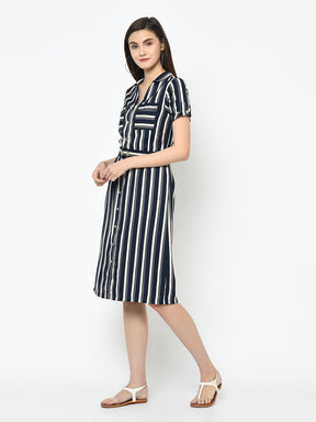 Blue Half Sleeve Shirt With Stripes Dress