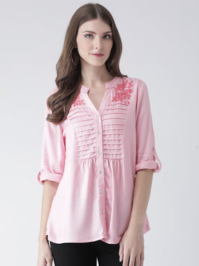 Pink 3/4 Sleeve Rayon Shirt