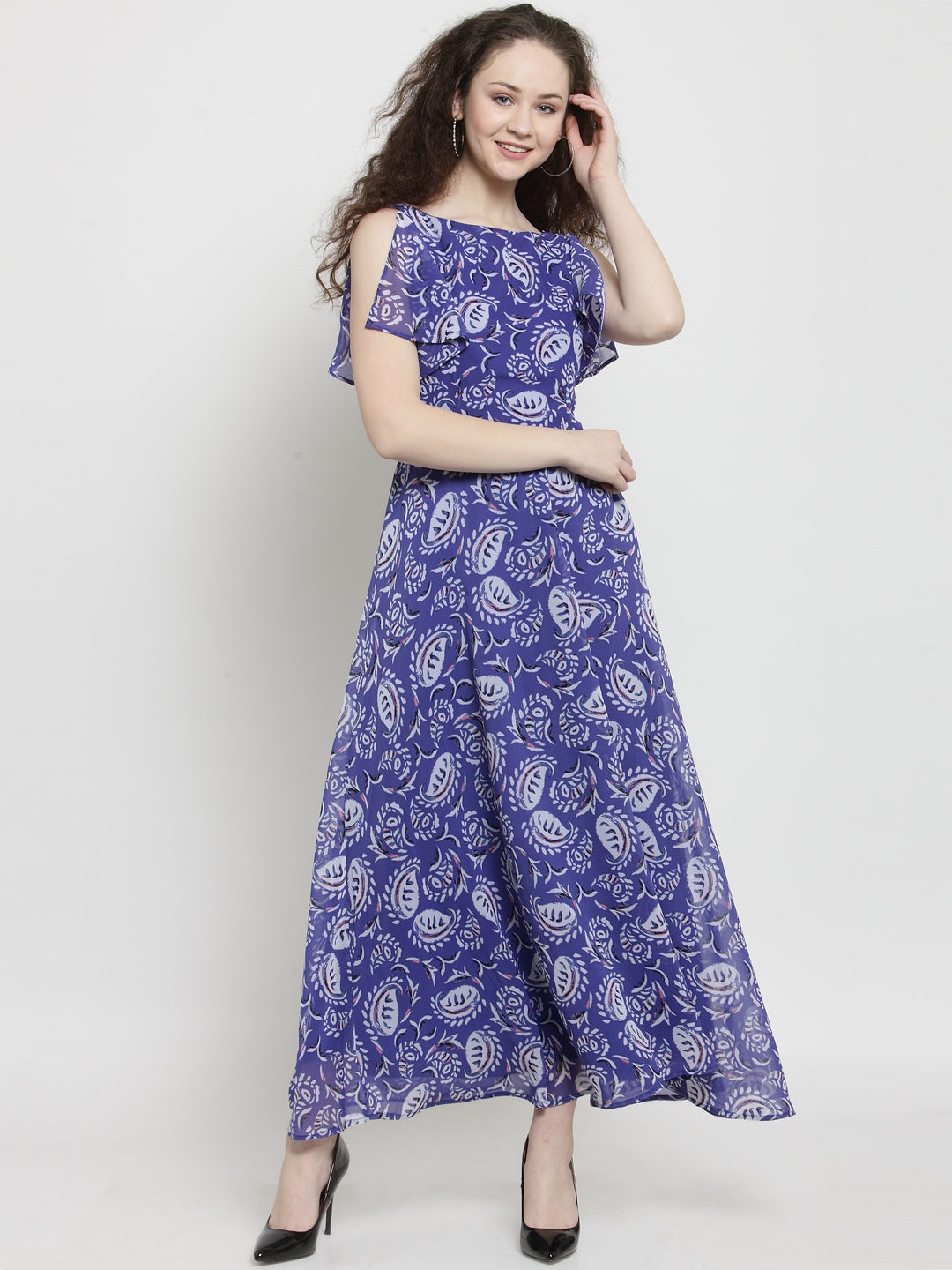 Paisley Print Maxi Dress With Cold Shoulder