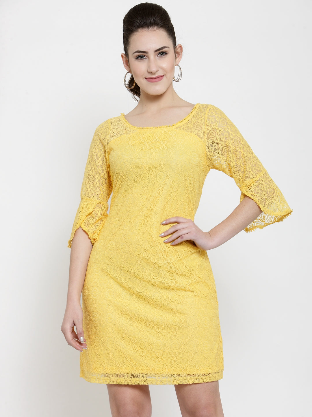Mustard 3/4 Sleeve A-Line Dress