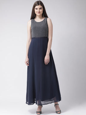 Blue Navy Sleeveless Maxi Dress With Lurex
