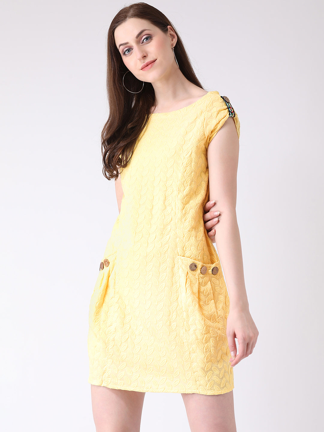 Yellow Cap Sleeve A-Line Dress