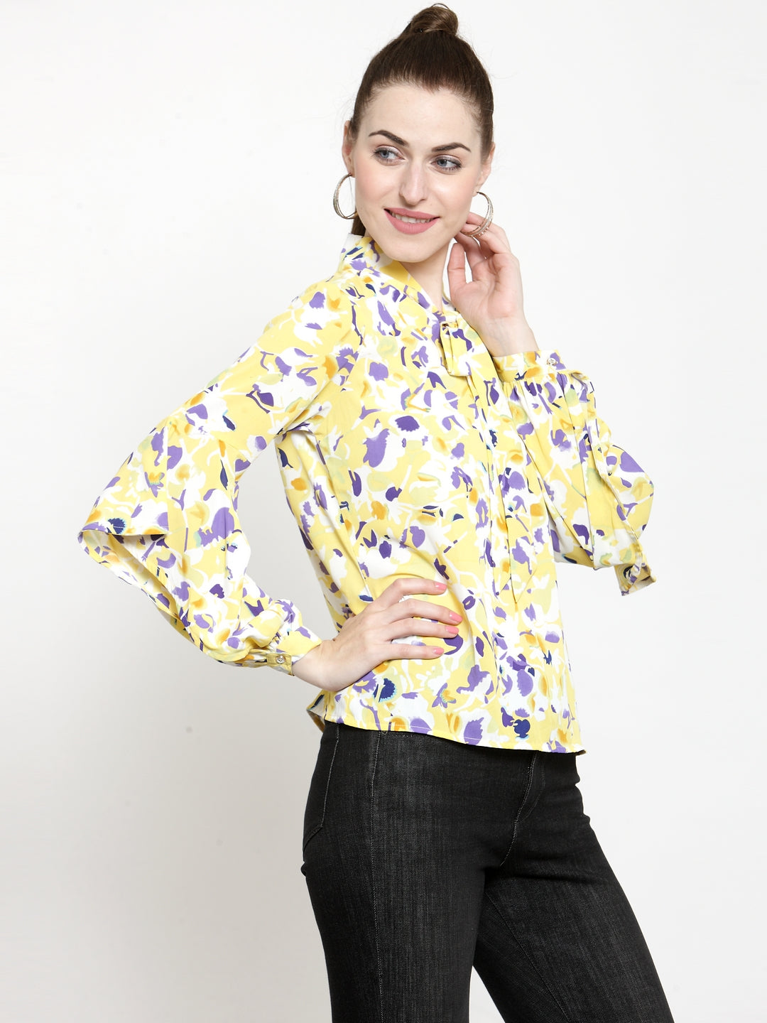 Printed Blouse With Cut Out Sleeve