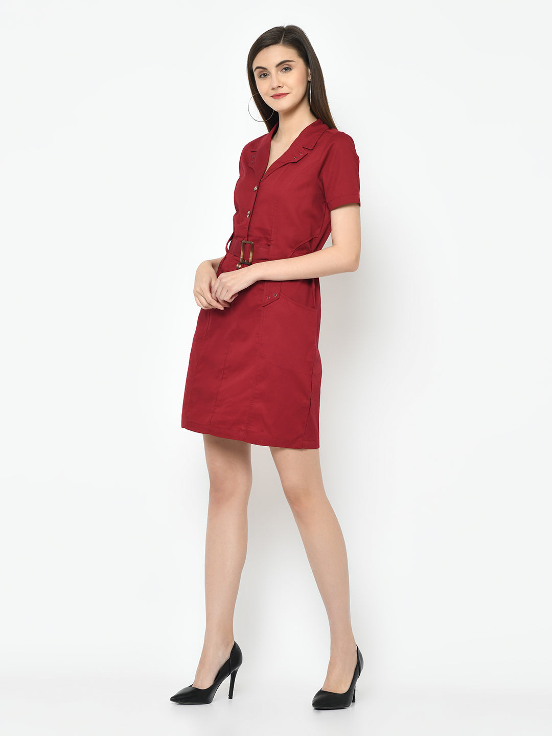 Red Half Sleeve Shift Dress