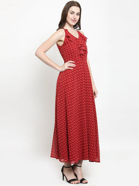 Red Sleeveless Maxi Dress With Ruffles