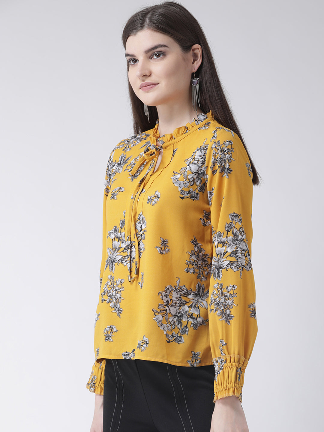 Mustard Full Sleeve Blouse With Tie