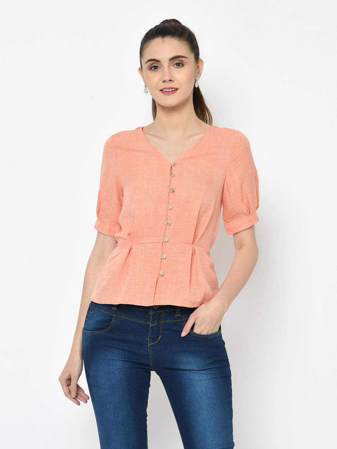 Peach Half Sleeves Blouse