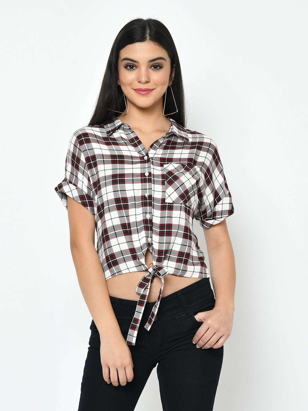 Knotted Check Crop Shirt