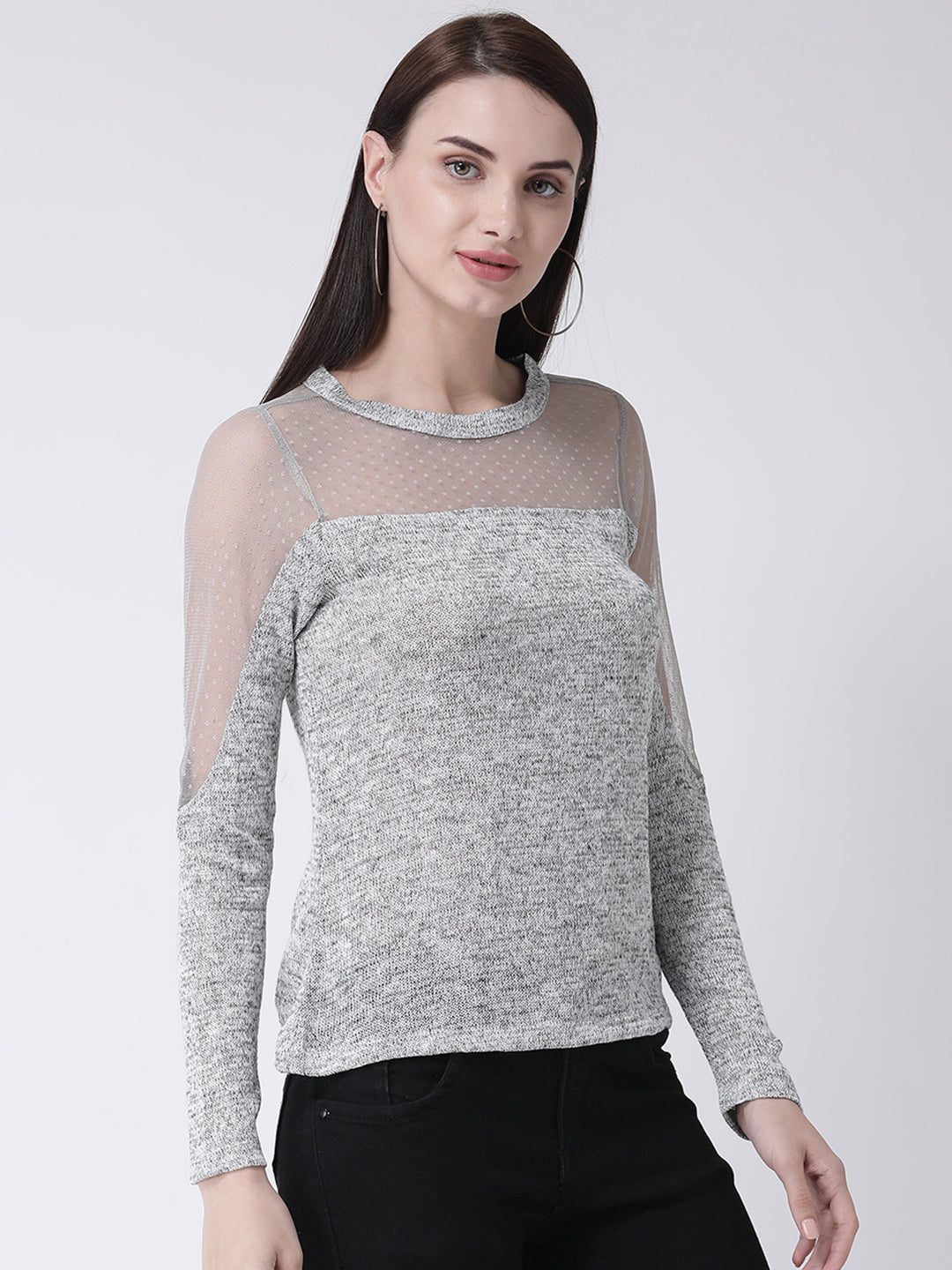 Grey Full Sleeve Knit T Shirt