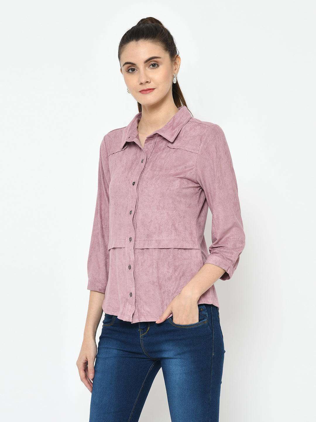 Pink 3/4 Sleeve Buttoned Shirt