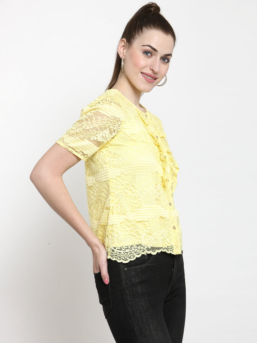 Lace Linned Blouse With Placket