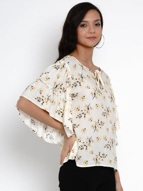 Beige Half Sleeve Rayon Blouse Top