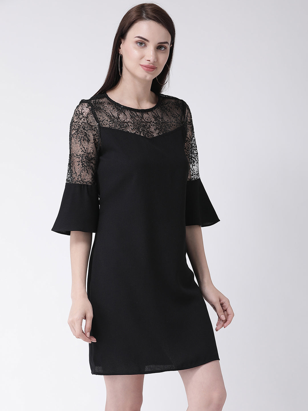 Black 3/4 Sleeve A-Line Dress