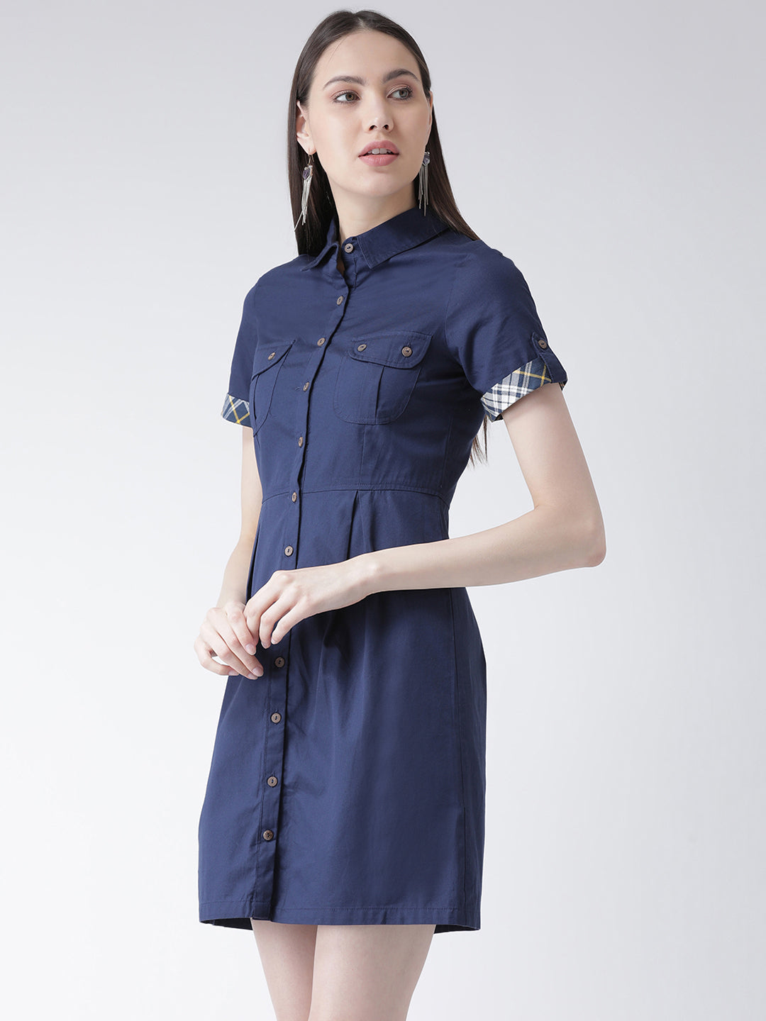 Blue Navy Half Sleeve Shirt Dress