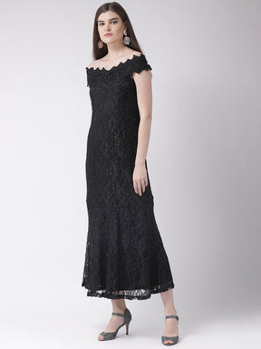 Black Cap Sleeves Maxi Dress