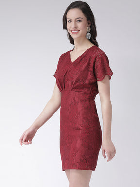 Maroon Half Sleeve Shift Dress