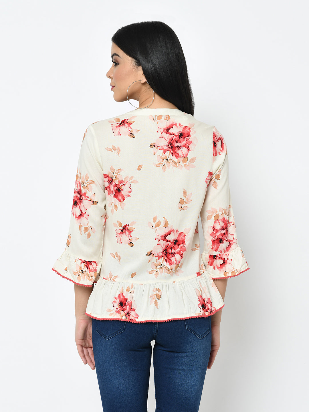 Beige 3/4 Sleeve Blouse With Laced