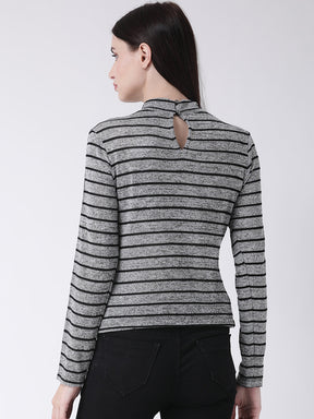 Grey Full Sleeve Striped T Shirt