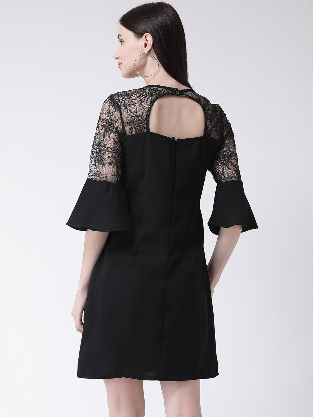 Black 3/4 Sleeve A-Line Dress