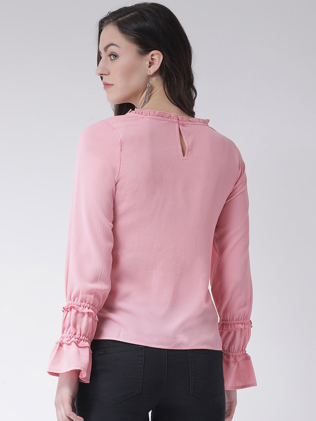 Pink Full Sleeve Blouse With Ruffle