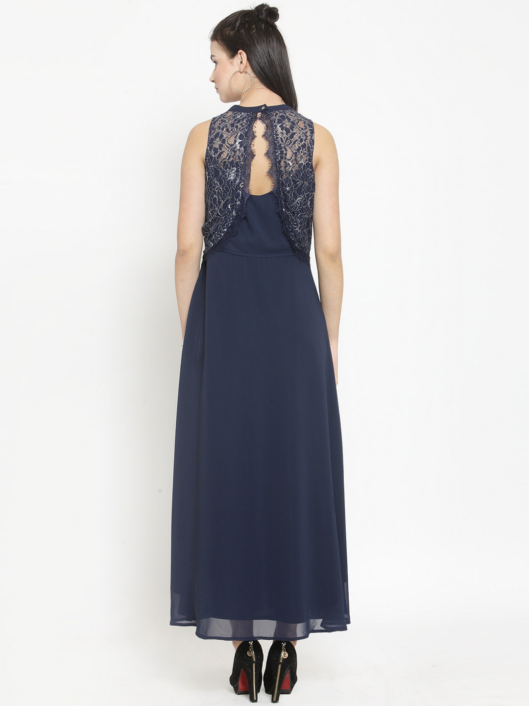 Blue Sleeveless Maxi Dress With Lace