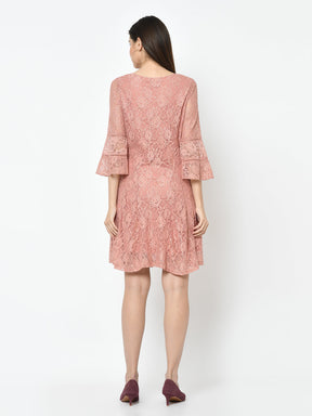 Pink 3/4 Sleeve A-Line Dress