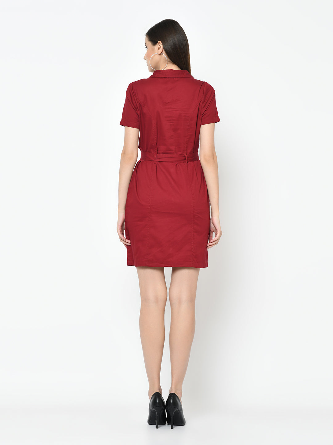 Red Half Sleeve Shift Dress