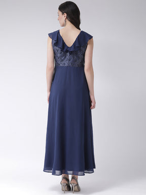 Blue Navy Sleeveless Maxi Dress With Ruffles