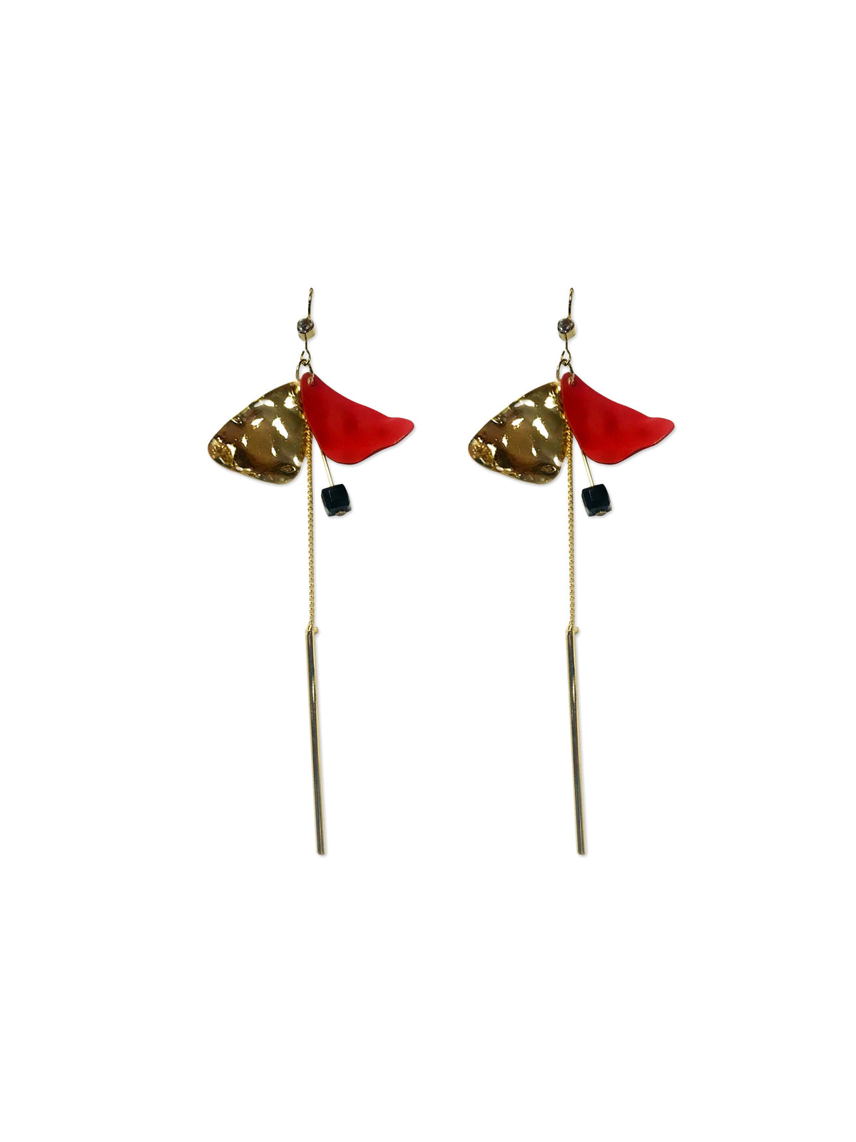 Hammered Petals Red Drop Earrings
