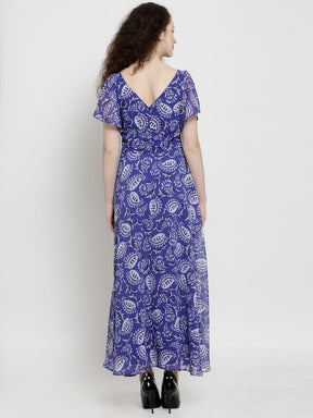 Paisley Print Maxi Dress With Cold Shoulder