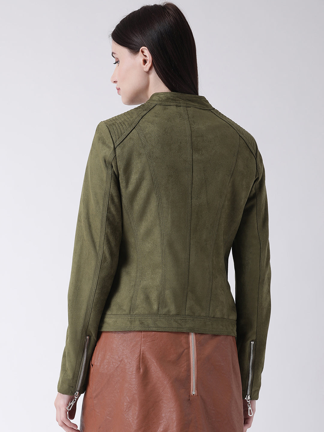 Green Full Sleeve Straight Jacket With Zip
