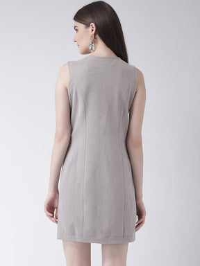 Grey Sleeveless Shift Dress With Belt