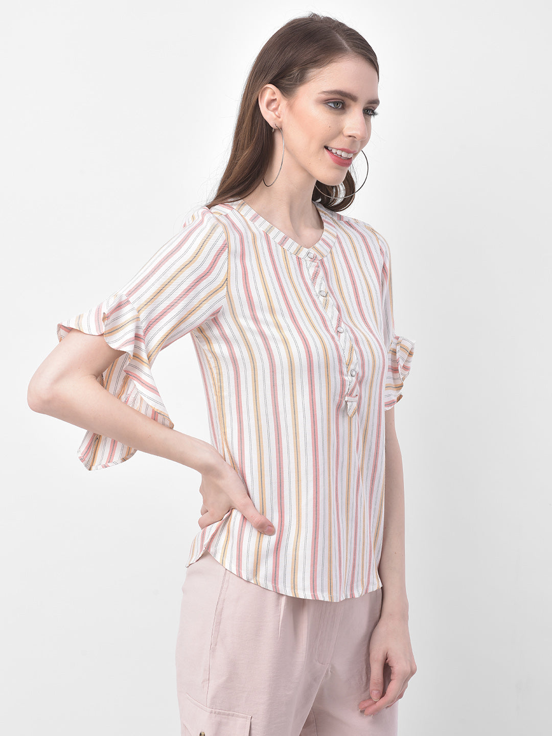 Ivory 3/4 Sleeve Blouse With Ruffles