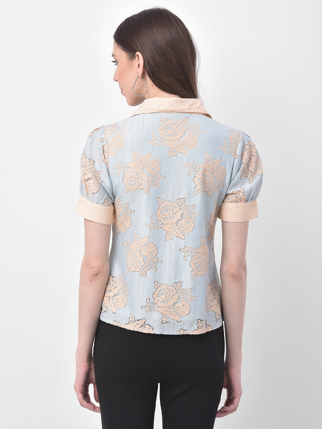 Blue Half Sleeve Shirt With Lace