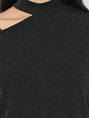 Black 3/4 Sleeve T Shirt With Lurex