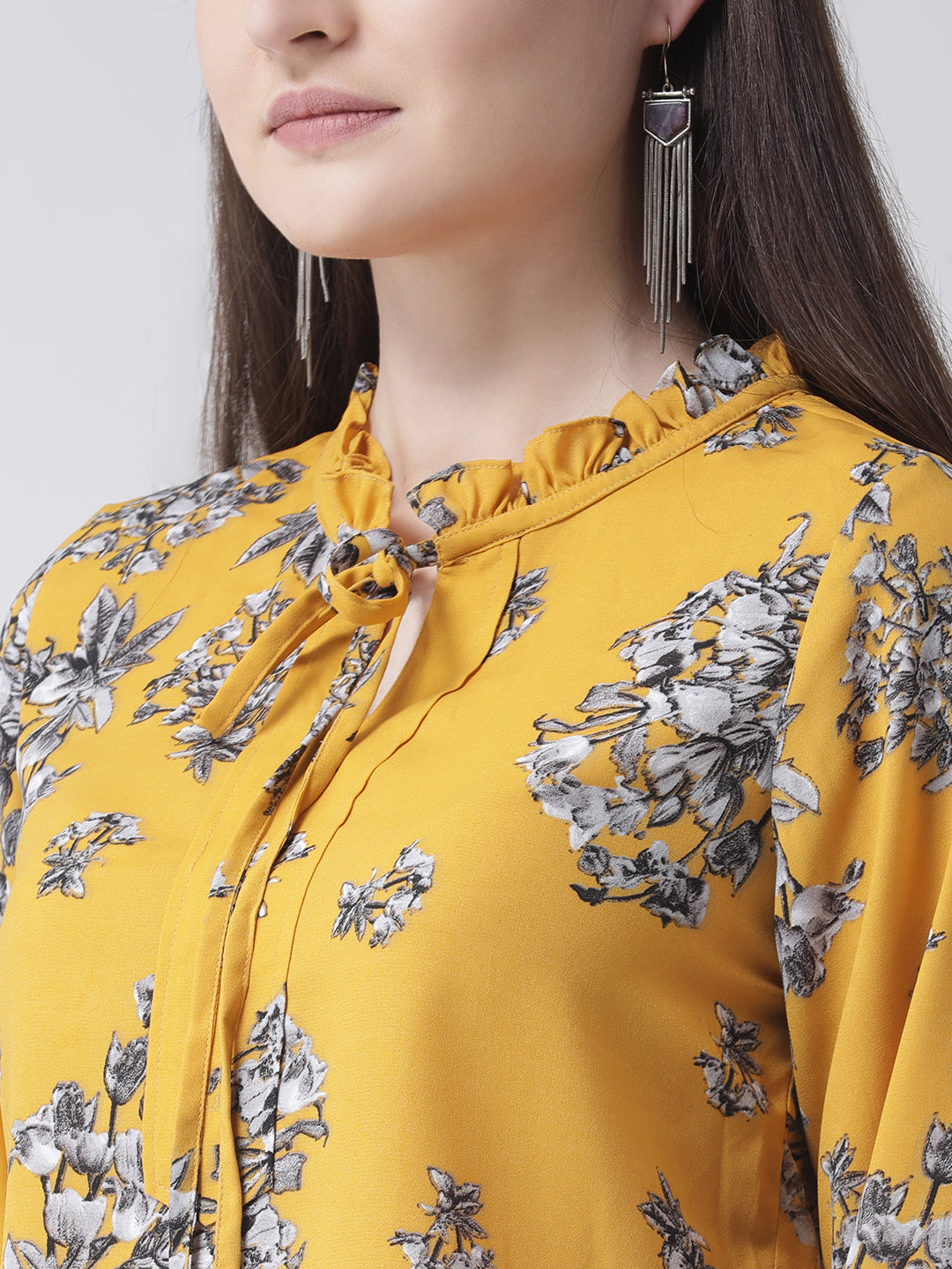 Mustard Full Sleeve Blouse With Tie