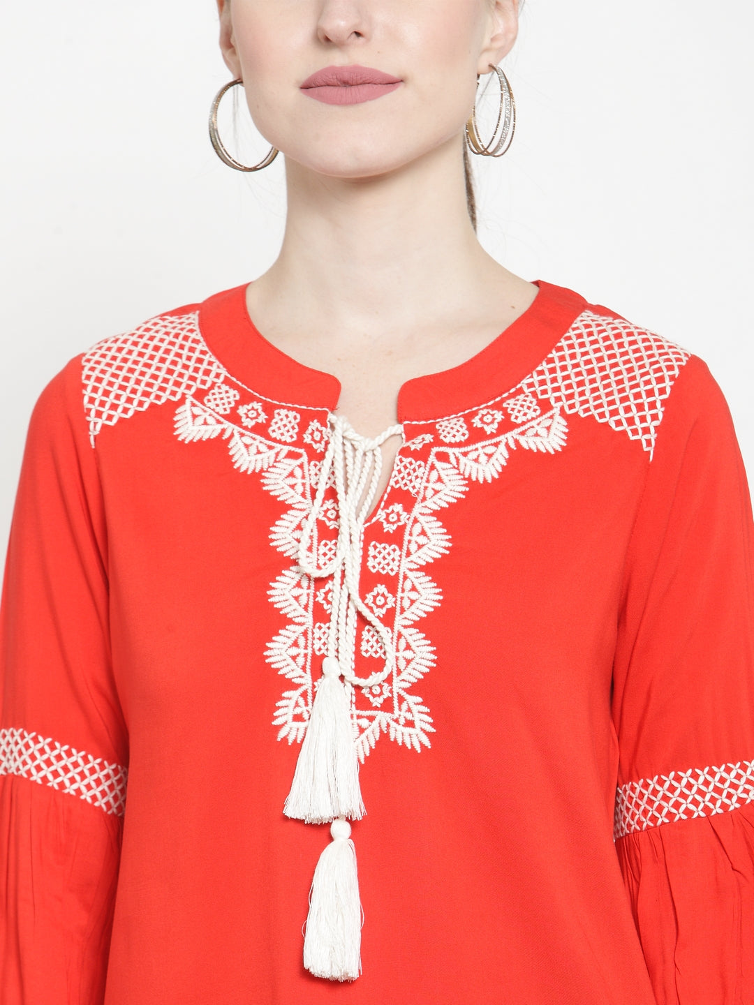 Rayon Blouse With Embroidery & Tassel
