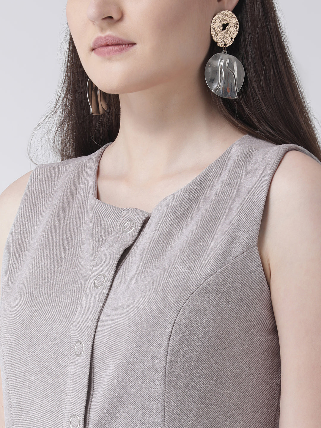 Grey Sleeveless Shift Dress With Belt