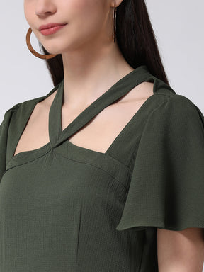 Green Half Sleeves Maxi Dress