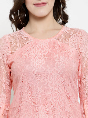 Pink Full Sleeve Lace Blouse