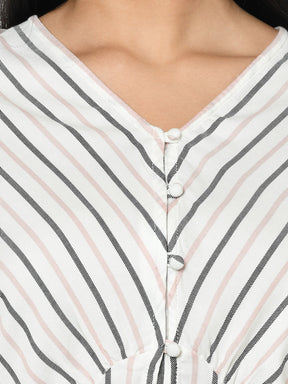 Ivory Half Sleeve Stripe Blouse